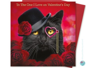 Valentine's Day Card To The One I Love on Valentine's Day Husband Wife Girlfriend Boyfriend to or from the Black Cat Lover by Juniperlove