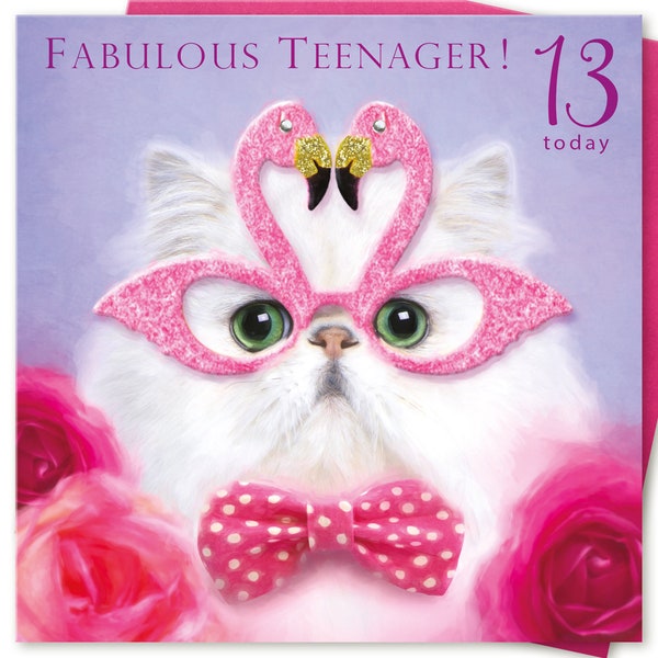 13th 14th 15th 16th 17th 18th 19th Birthday Cards FABULOUS TEENAGER or Personalised Option for any age, name, relation or occasion Cat Lover