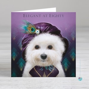 Carte d'anniversaire pour 80 ans pour femme - Élégante à quatre-vingts ans - Anniversaire d'un chien blanc de 80 ans à une amie grand-mère, mère, cousine, soeur, belle-fille, tante