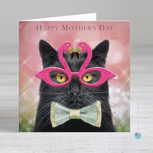 Mother's Day card - black cat mothers day card - to or from cat lover - Option to add a personalised printed message verse inside