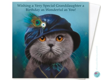 Granddaughter birthday card child girls adult women VERY SPECIAL GRANDDAUGHTER to or from British Blue cat lover