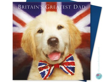 Dad Birthday or Fathers Day Card BRITAIN'S GREATEST DAD Golden Labrador Retriever Dog Dad to or from dog puppy lover Juniperlove uk