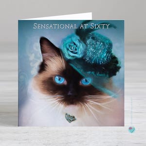Carte 60e anniversaire pour femme - amoureux des chats - Cadeau 60e anniversaire - Carte sensationnelle à soixante ans - Possibilité d'ajouter un message personnalisé à l'intérieur
