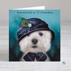 Carte d'anniversaire personnalisée pour les femmes, les filles et les amoureux des chiens - Carte de voeux pour chien West Highland Terrier pour toutes les occasions - chien westie portant un chapeau