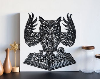 STEREOWOOD OWL Arte de pared multicapa, decoración estereoscópica de arte de pared 3D, corte láser mandala, arte rústico de pared de madera para el hogar, artes y artesanías cortadas con láser