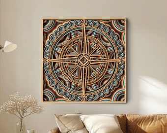 Nautical Cross Compass Mandala Wall Art, Vintage Layered Wood Carving Sculpture, Nautical Home Decor