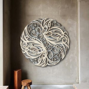 STEREOWOOD Blissful Wings Multi-Layer Wall Art, Large Geometric Wood Wall Art, Mandala Laser Cut Art,3D  Wall Art, Wall hangings,Wall decor