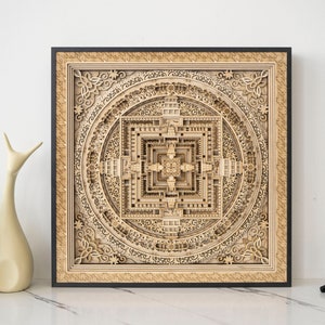 STEREOWOOD Kalachakra Mandala Multi-Layer Wall Art,  Mandala Laser Cut, Rustic Home Wood Wall Art, 3D wall art,Mandala Svg,Wood Mandala