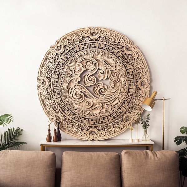 STEREOWOOD Lucky Disc Multi-Layer Wall Art, Stereoscopic 3D Decor, Mandala Laser Cut, Rustic Home Wood Wall Art, Laser Cut Arts and Crafts