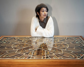 STEREOWOOD Handcrafted Modern Desk, U Shaped Legs,Computer Desk，Office Desk，Wooden Furniture, Unique Design,Mandala Laser cut，Customizable