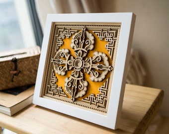 STEREOWOOD Cross Vajra Multi-Layer Wooden Wall Art, Desktop decoration, Creative Gifts, Laser Cut Arts and Crafts，Multilayer mandala