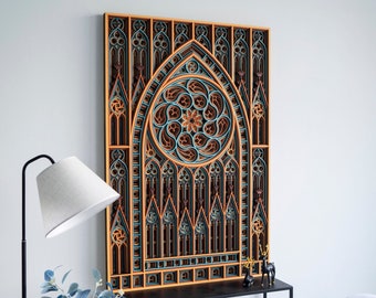 Arte mural de madera Palace, escultura de madera vertical en capas de gran tamaño, decoración geométrica cortada con láser para el hogar y la oficina.