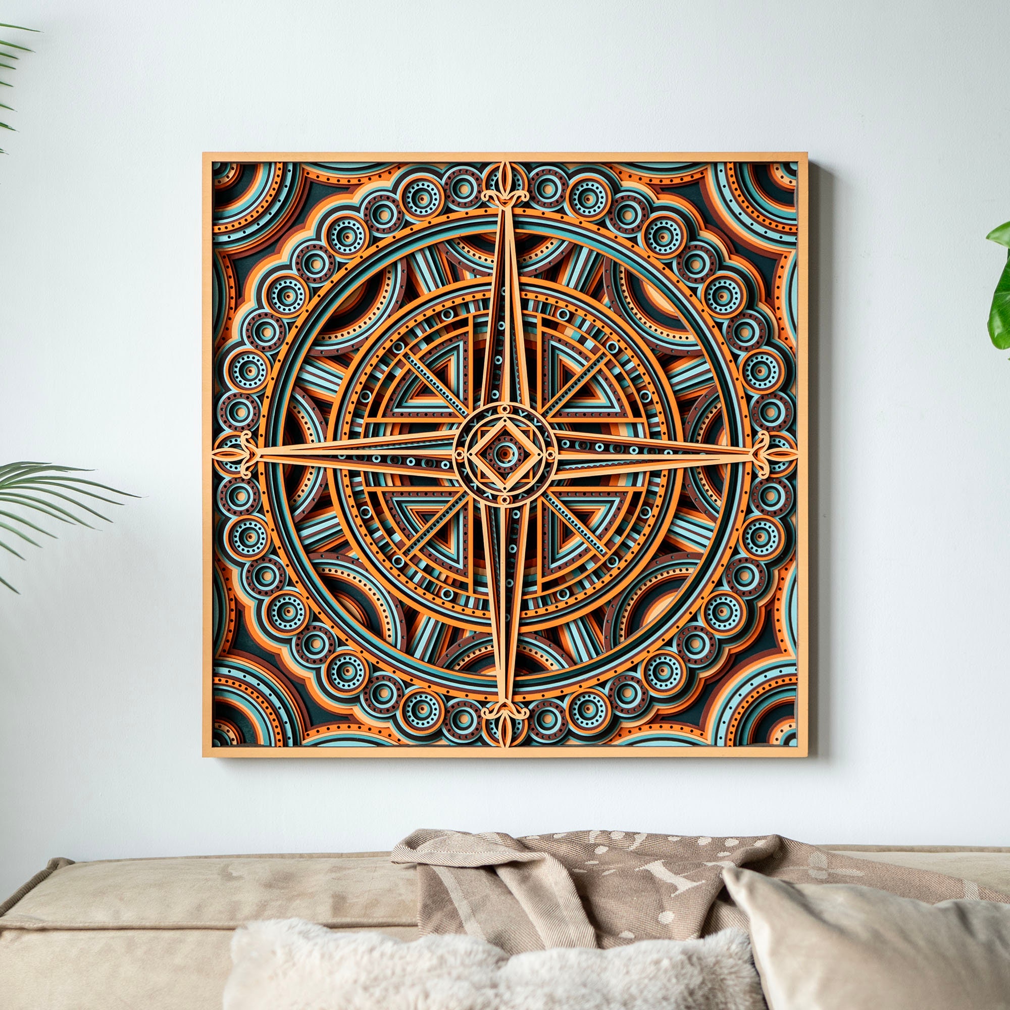 Nautical Cross Compass Mandala Wall Art, Vintage Layered Wood Carving ...