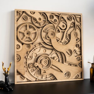 STEREOWOOD Time Gear Multi-Layer Wall Art, Stereoscopic 3D Decor, Mandala Laser Cut, Rustic Home Wood Wall Art, Laser Cut Arts and Crafts