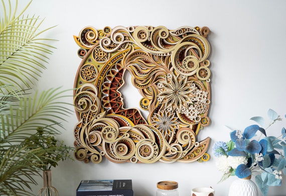 STEREOWOOD Girl Amongst Flowers Multi-layer Wall Art, Large