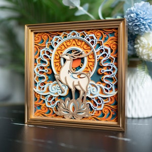 STEREOWOOD Fortune Deer Multilayer Holzwandkunst, Einzigartiges Wohndekor Geschenk, Desktopdekoration, Laser geschnittenes Kunstwerk, 3D Mandala Wandkunst Bild 4