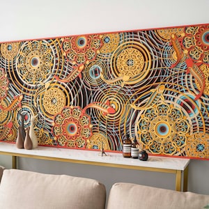 Quadro de parede em madeira com carpas koi, conjunto de 3 painéis ou painel único grande, decoração oriental em camadas com corte a laser para sala de estar.