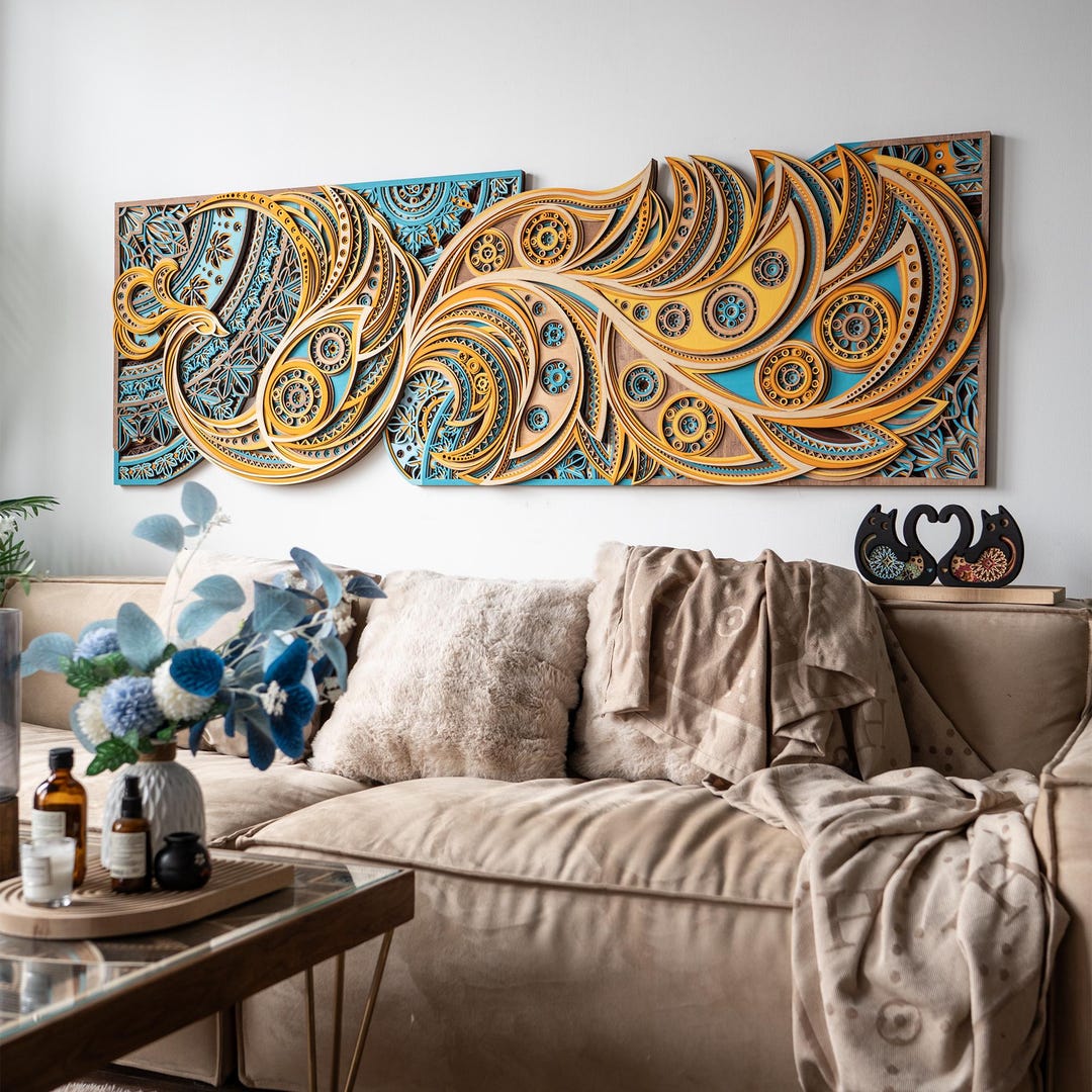 Phoenix and Sycamore Multilayer Wood Wall Art, Large Bird Laser