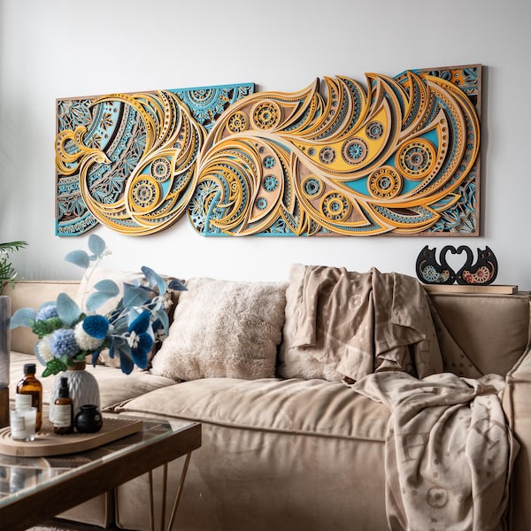 Phoenix and Sycamore Multilayer Wood Wall Art, Large Bird Laser Cut Sculpture, Housewarming Gift