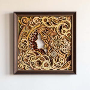 STEREOWOOD Girl Amongst Flowers Multi-Layer Wall Art, Large Geometric Wood Wall Art, Mandala Laser Cut, 3D Wood Wall Art, Laser Cut Artwork