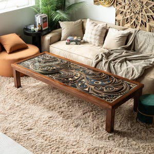 Phoenix and Sycamore Cocktail Table, Bird and Tree Wood Furniture, Statement Living Room Decor