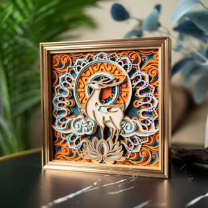 STEREOWOOD Fortune Deer Arte de pared de madera multicapa, regalo único de decoración del hogar, decoración de escritorio, obras de arte cortadas con láser, arte de pared mandala 3d imagen 3