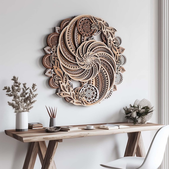 Yin Yang Nautilus Wood Wall Art: 3D Mandala Laser Cut Decor - Etsy
