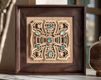 Stellar Wood Art, Vantage Space Themed Desktop Ornament, Gem-set Spiritual Zen Art for Living-room
