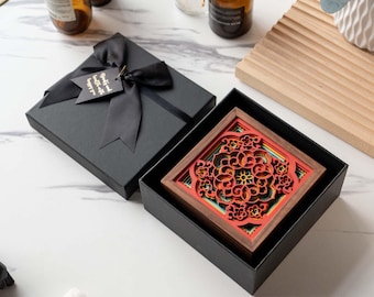 Layered Wood Jewelry Box, Black Walnut Organizer, Chinese-Inspired Gift for Rings Earrings Necklaces