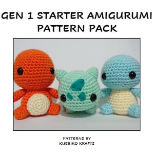 PDF-Datei Gen 1 Starters Amigurumi Häkelanleitung Bundle Bisasam Glumanda Squirtle