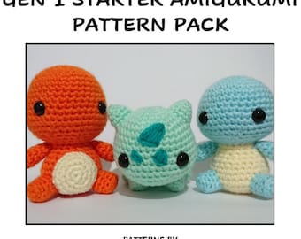 PDF File Gen 1 Starters Amigurumi Crochet Pattern Bundle Bulbasaur Charmander Squirtle