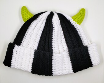 Beetlejuice Inspired Crochet Devil Horns Beanie