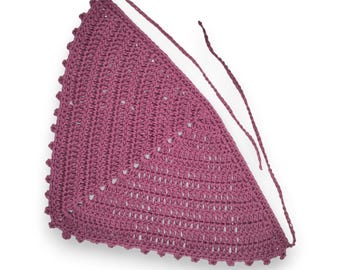 READY TO SHIP Crochet Cotton Plum Bandana Hair Scarf