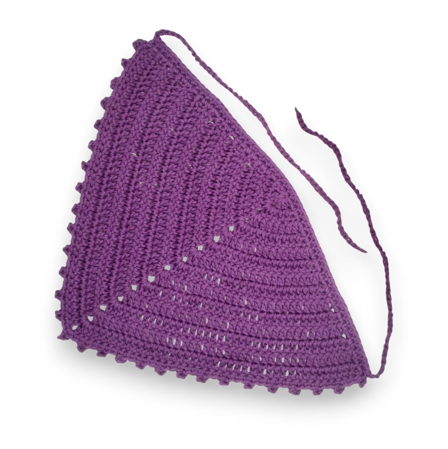 READY TO SHIP Crochet Cotton Dark Purple Bandana Hair Scarf  display picture 3