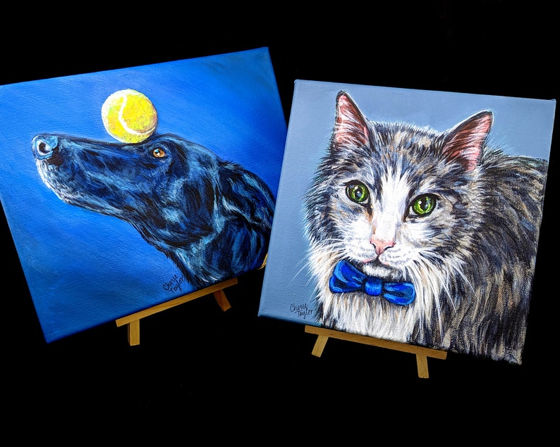 8 x 8 Custom Pet Portrait Painting Acrylic Pet Portrait from Photo on Canvas Makes Ideal Gift for Pet Owner image 1