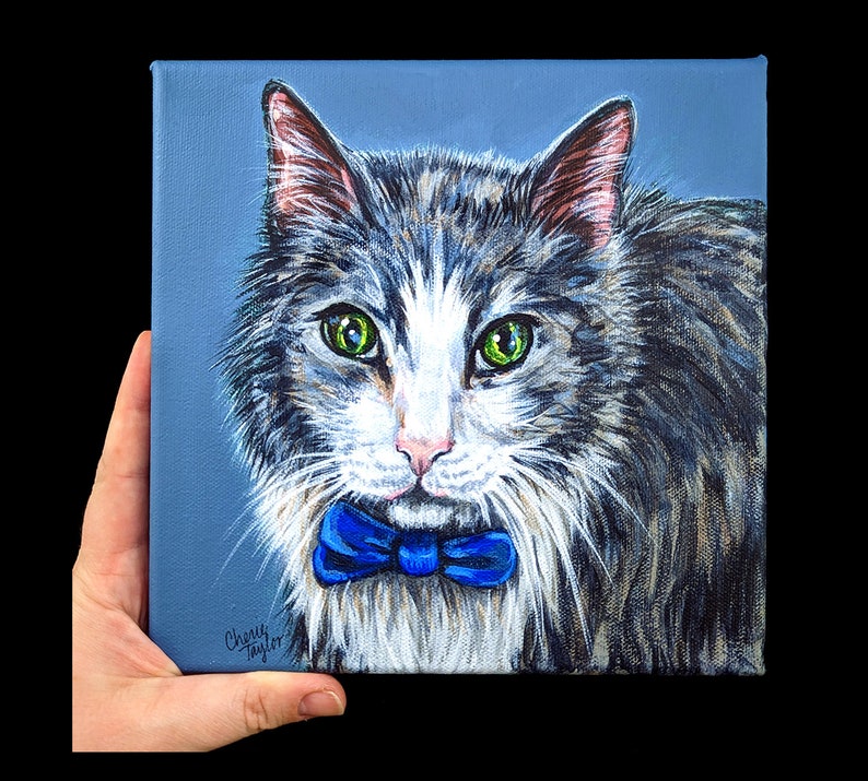 8 x 8 Custom Pet Portrait Painting Acrylic Pet Portrait from Photo on Canvas Makes Ideal Gift for Pet Owner image 2