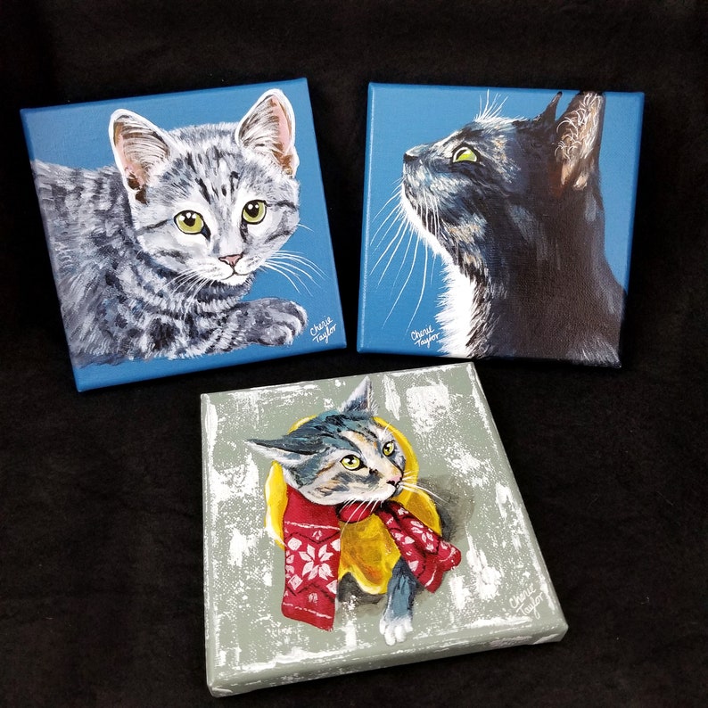 6 x 6 Custom Cat Portrait Painting Acrylic on image 5