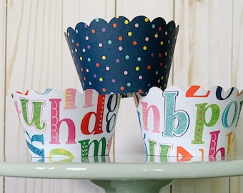 Alphabet Rainbow Cupcake Wrapper / Back to School Party / Classroom Party / Baby Shower Decor / Party Decoration / Cupcake Wraps