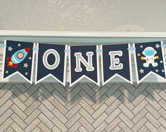 Banner de silla alta para primer cumpleaños espacial / Primer viaje alrededor del sol / Banner de silla alta / Primer cumpleaños espacial / Fiesta espacial / Primer cumpleaños de niño