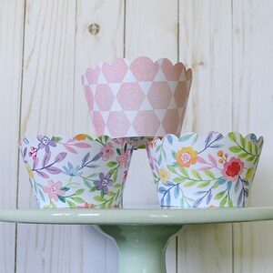 Pink Floral Cupcake Wrapper / Baby Shower Decor / Floral Party Decor / Birthday Party Decor