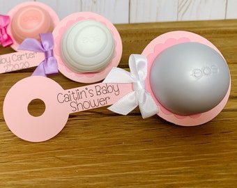 Pink Baby Rattle Baby Shower Favor / EOS Round Lip Balm Holder / Little Princess / Baby Girl Shower / Bow