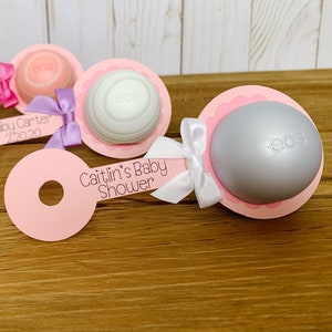 Pink Baby Rattle Baby Shower Favor / EOS Round Lip Balm Holder / Little Princess / Baby Girl Shower / Bow