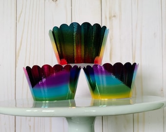 Rainbow Mirror Cupcake Wrapper / Summer / Birthday Party / Baby Shower / Party Decoration / Rainbow Baby