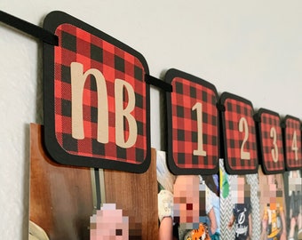 Lumberjack First Birthday Photo Banner /Buffalo Plaid Monthly Photo Banner / Wild One First Birthday Pictures / Photo Banner