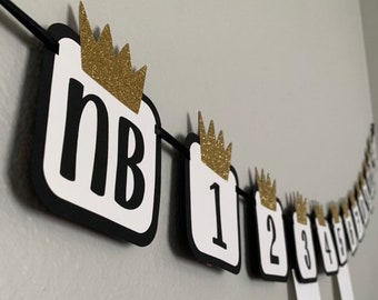 Wild One Monthly Photo Banner / First Birthday Pictures / Photo Banner / First Birthday Boy / Black Gold Crown