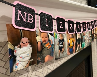 Pink and Black Photo Banner / Spooky One Birthday Photo Banner / Spooky One First Birthday / Photo Banner / Halloween Banner