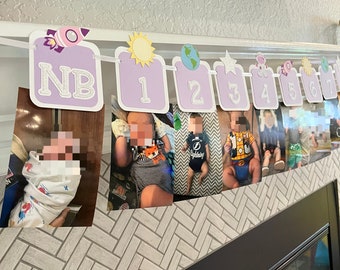 Banner de fotos del primer cumpleaños espacial / Primer viaje alrededor del sol / Banner de fotos mensual / Clips de fotos Imágenes del primer cumpleaños / Banner de fotos