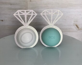 Diamond Ring Glitter Bridal Shower Favor / EOS Round Lip Balm Holder / Wedding Favor / White Iridescent