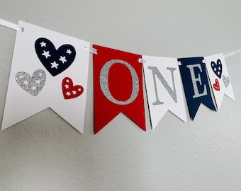 Patriotic High Chair Banner / Red White & Blue First Birthday / 4th of July First Birthday / Little Firecracker / Fourth of July Banner
