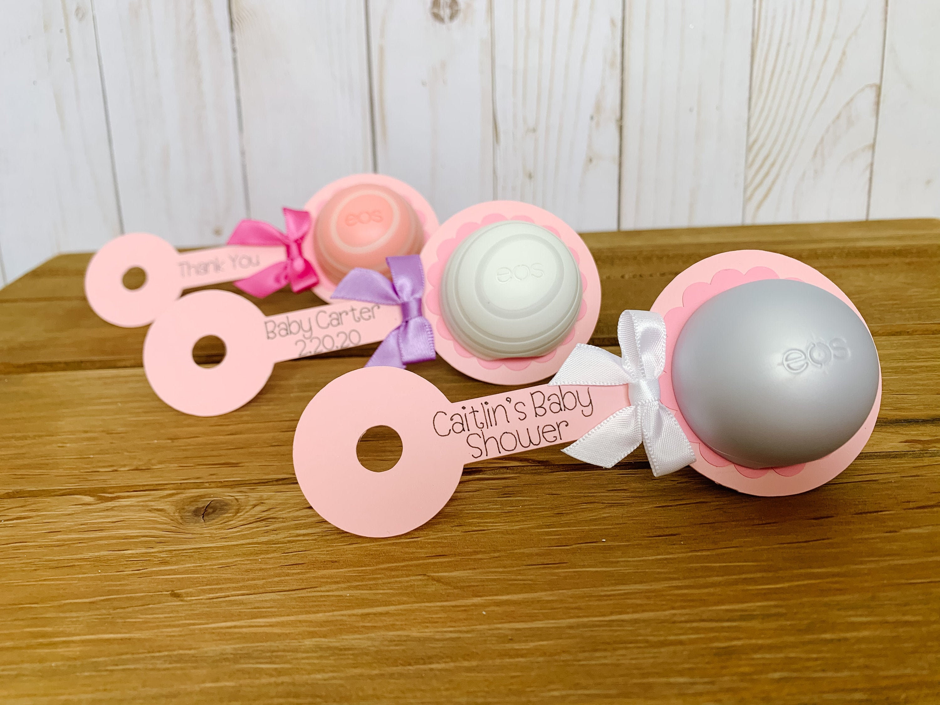 Pink Baby Rattle Baby Shower Favor / EOS Round Lip Balm Holder / Little ...